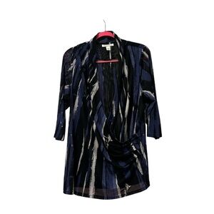 Women’s Kenneth Cole Black/Blue Print V-Neckline Blouse Size: 1X